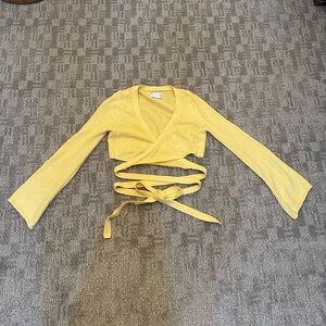 Yellow Knit Wrap Tie Sweater